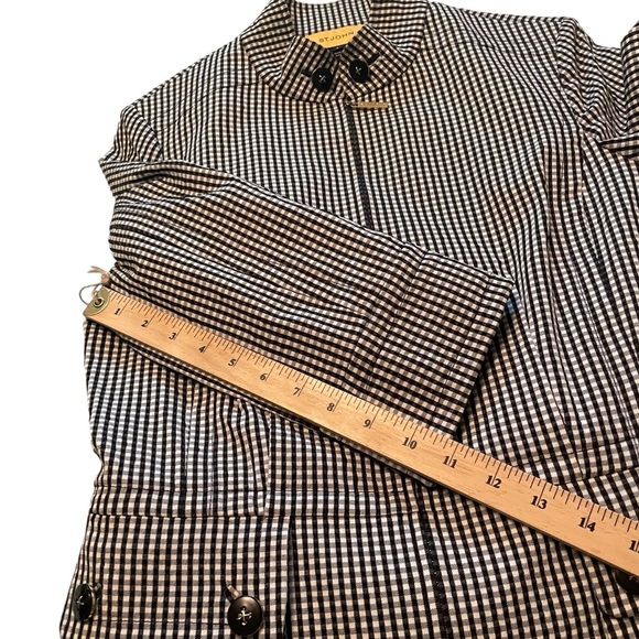St John Black White/Black Gingham/Checked-cropped Blazer-Size 8-Zipper Front - Picture 11 of 13